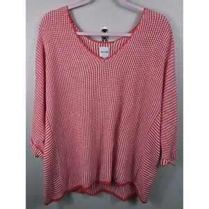 NIC+ZOE Linen Blend‎ Knit Top XL Red White Lightweight Textured Sweater